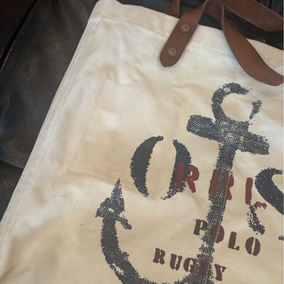 ✨RRL RALPH LAUREN Heavy Canvas Logo Print 2 Way Market Tote Bag UNISEX - Picture 14 of 16